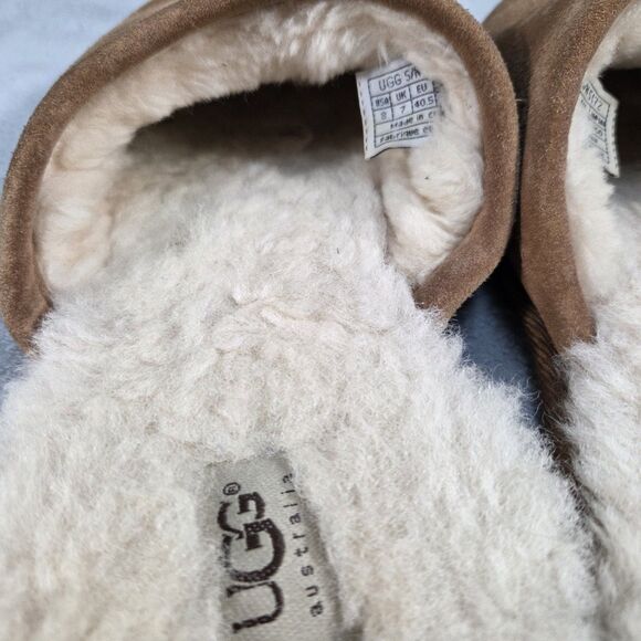 UGG Scuff Suede Slippers Chestnut Sheepskin Lined 5172 Women’s Sz 8 - Picture 10 of 12
